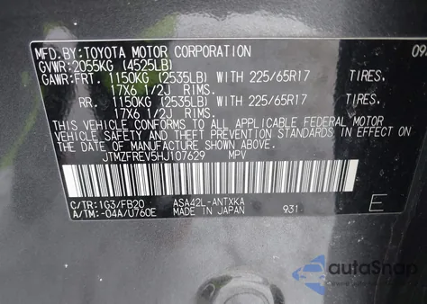 2017 Toyota Rav4 Le from USA, damaged, VIN JTMZFREV5HJ107629